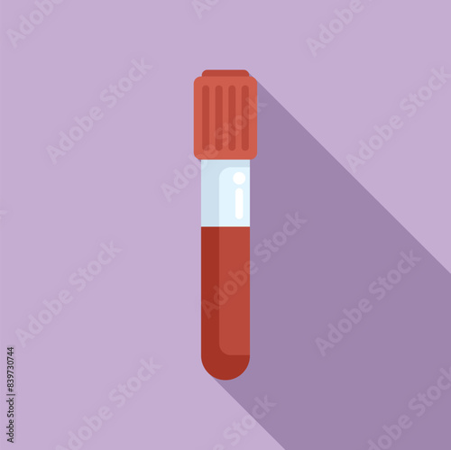 Single blood test vial standing on a solid background, symbolizing medical testing