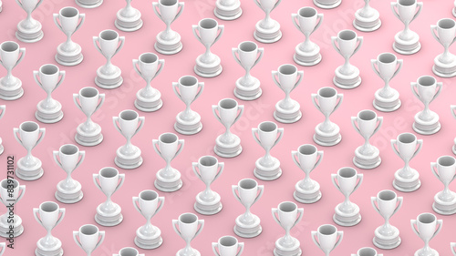 Fototapeta Naklejka Na Ścianę i Meble -  Isometric white trophy pattern on pink background 3D illustration render.