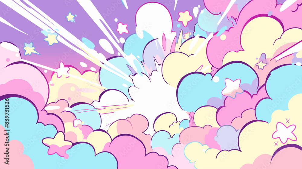 コミックアート風の煙、雲、星が爆発するポップな背景イラスト コミックアート風の煙、雲、星が爆発するポップな背景イラスト