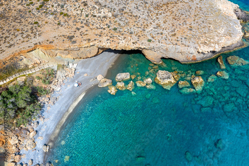 Famous sandy beach of Kalo Nero and Staousa near Makris Gialos, Crete, Greece. photo