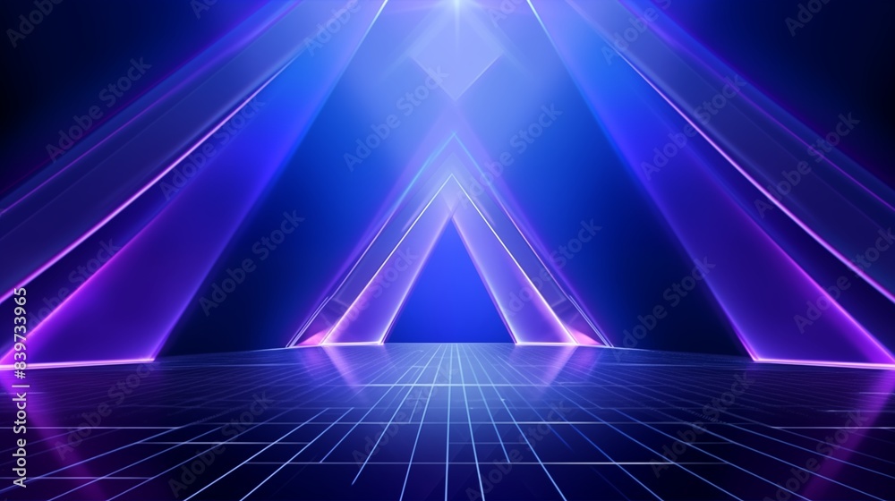 Futuristic Neon Light Grid with Glowing Triangles and Purple-Blue Hue. Futuristic Neon Light Grid with Glowing Triangles and Purple-Blue Hue.