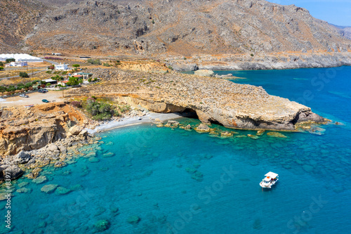 Famous sandy beach of Kalo Nero and Staousa near Makris Gialos, Crete, Greece. photo