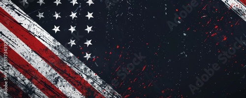 Dark blue background with red and white stripes of the American flag, creating an american theme for banner or web design template Generative AI photo