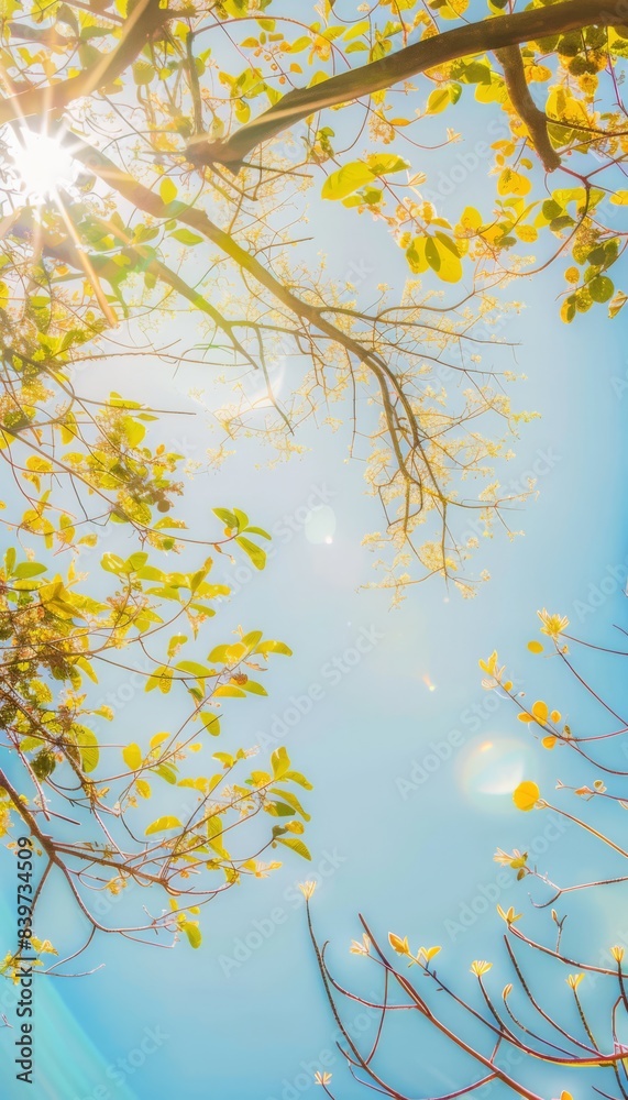 Essence of nature with a clear blue sky vibrant and infinite with bright yellow sunlight radiating a warm golden glow, generated with AI Essence of nature with a clear blue sky vibrant and infinite with bright yellow sunlight radiating a warm golden glow, generated with AI