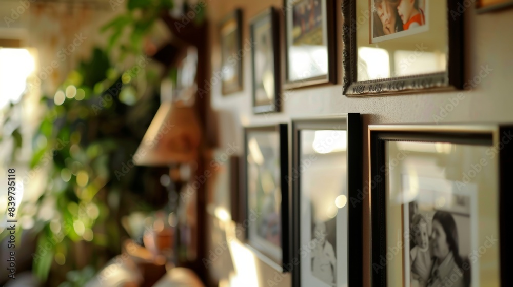 Obraz premium A family photo gallery in the living room to trigger positive memories and emotions for a person with dementia