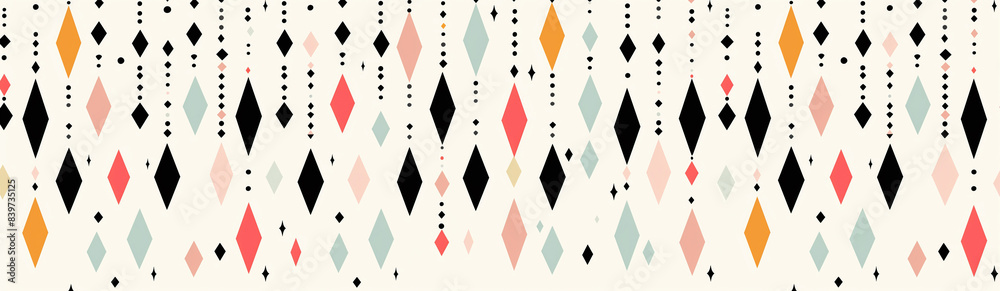 A digital illustration of abstract, colorful diamonds, arranged in a cascading, repeating pattern against a white background A digital illustration of abstract, colorful diamonds, arranged in a cascading, repeating pattern against a white background