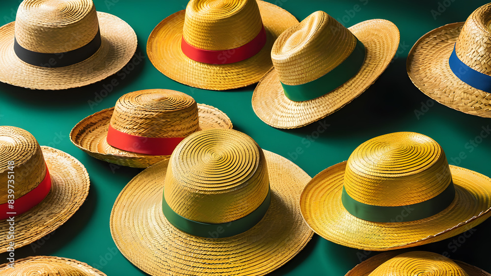 Traditional straw hat on multiple positions for decoration. Brazilian