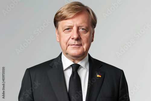 Portrait of an elderly man in a suit, showcasing a dignified and professional appearance photo