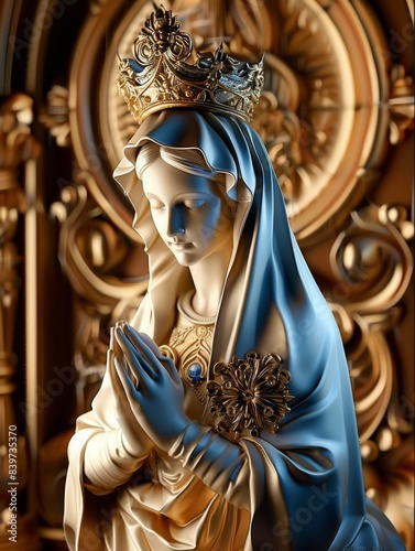 Sculpture of profle Ave Maria, religion,  generated with AI