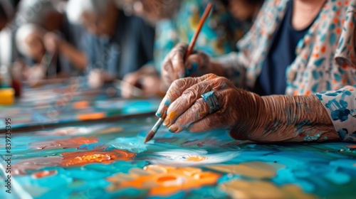 An image of seniors participating in an art therapy activity as part of their group therapy session providing a creative outlet for selfexpression and brain stimulation photo