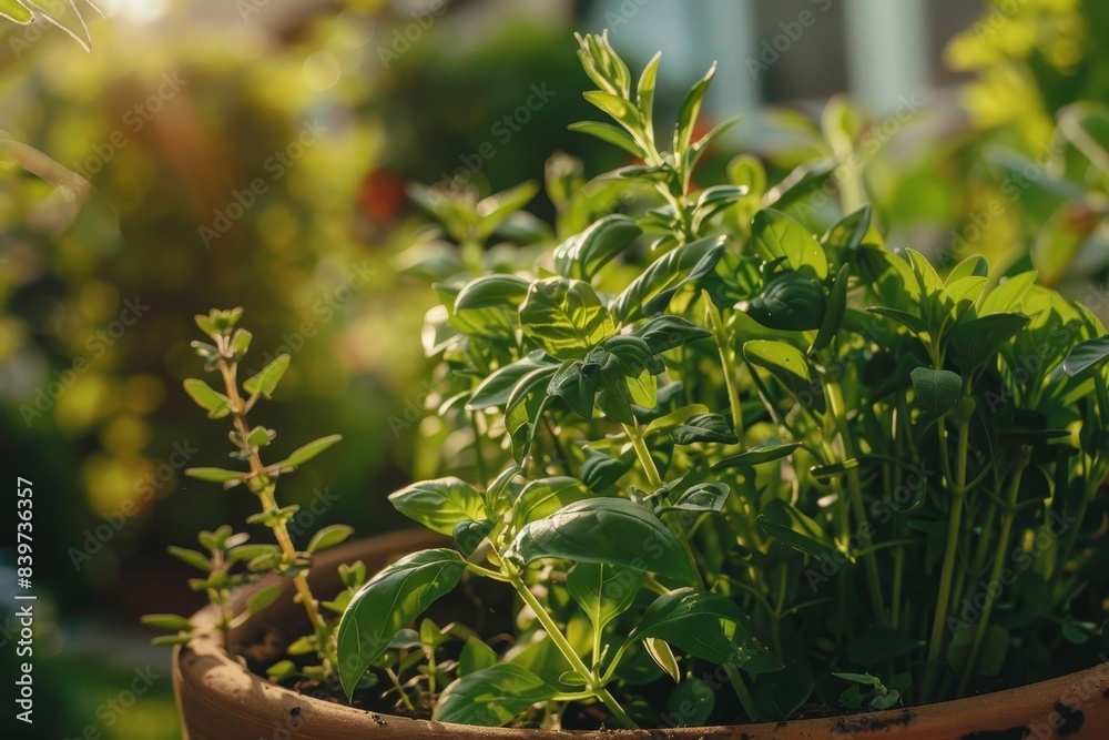 Fototapeta premium New herbs planted in the pot