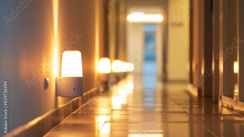 A brightly lit hallway with motion sensor lights for better visibility and safety