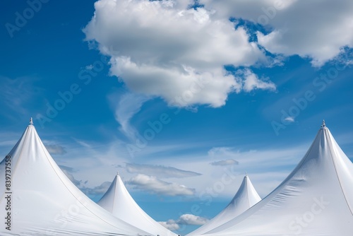 Party tents in park under blue sky