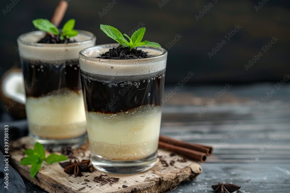 Popular drink during Ramadan made with grass jelly coconut milk and sugar Popular drink during Ramadan made with grass jelly coconut milk and sugar