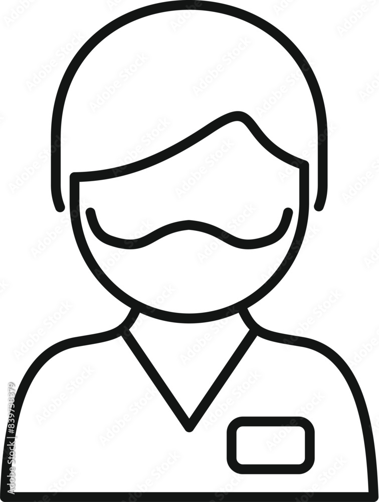 Simple, bold lined icon of a male nurse wearing a name tag Simple, bold lined icon of a male nurse wearing a name tag