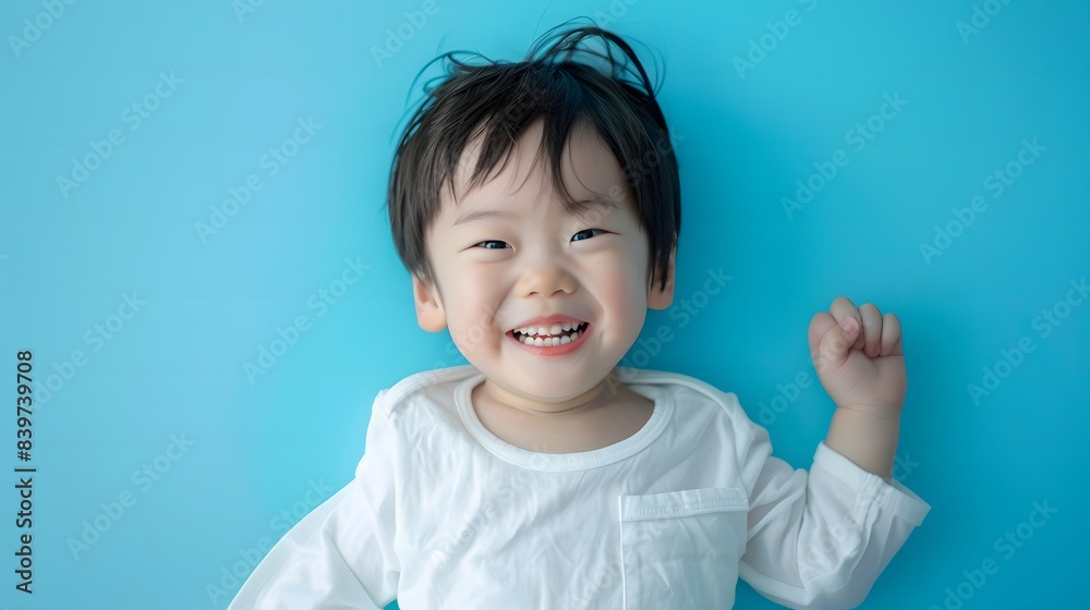 笑顔で横たわる日本人の子供 笑顔で横たわる日本人の子供