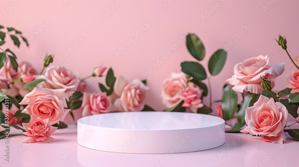 Display stand on roses background Display stand on roses background