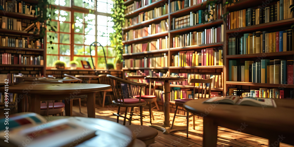 Book Lover's Haven: A cozy coffee shop filled with shelves of books, reading nooks, and a quiet, studious ambiance.