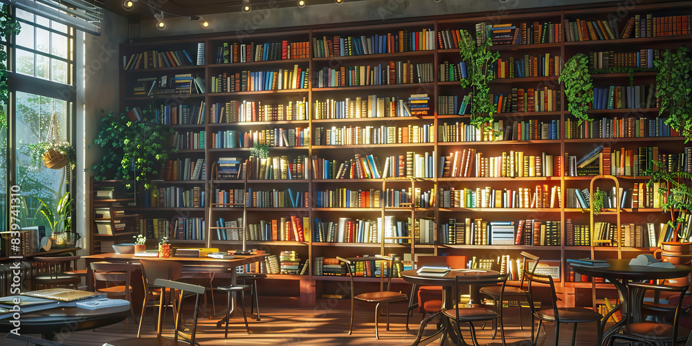 Book Lover's Haven: A cozy coffee shop filled with shelves of books, reading nooks, and a quiet, studious ambiance. Book Lover's Haven: A cozy coffee shop filled with shelves of books, reading nooks, and a quiet, studious ambiance.