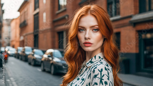 Stunning portrait of a beautiful redhead female influencer and model with gorgeous fierce red hair © The A.I Studio