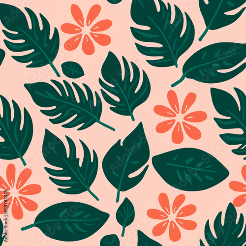 a clipart of leaves and flower at pink background