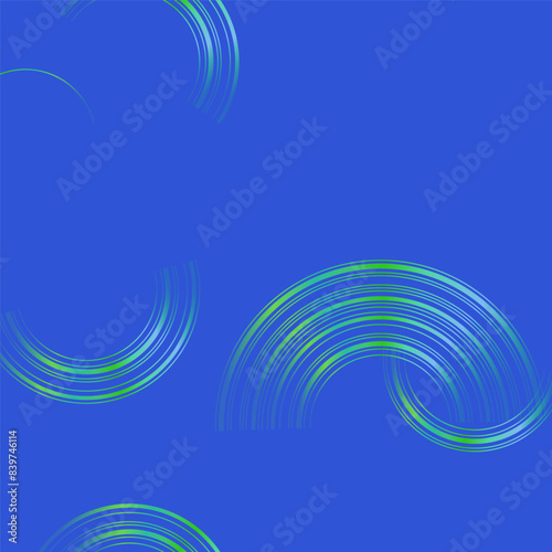 Seamless pattern with arcs. Geometric minimalistic ornament, semicircular shapes of lines, bright saturated greens combined with a blue background. Abstract background for wallpaper, fabric