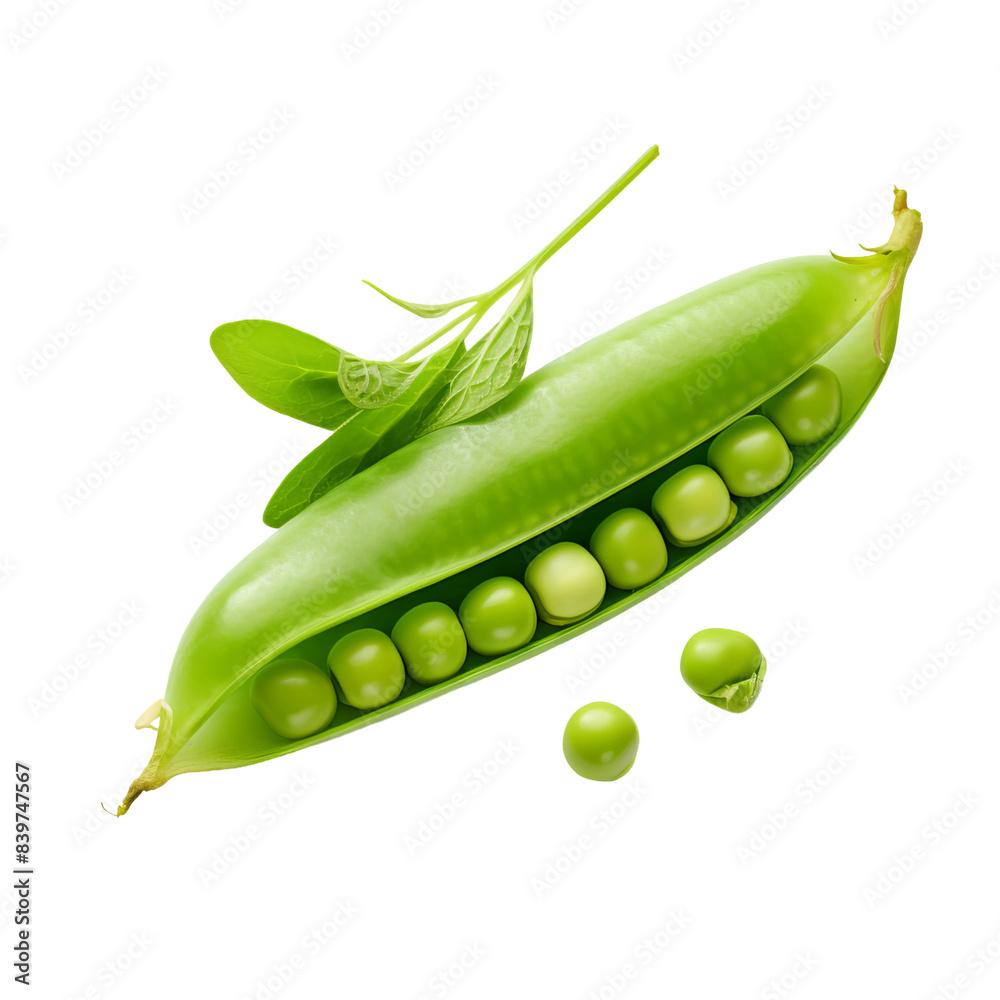 half eaten green peas with a single leaf on an isolated white background half eaten green peas with a single leaf on an isolated white background