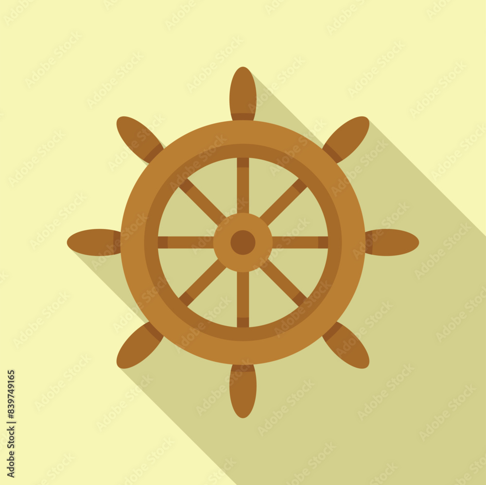Wooden ship steering wheel is casting its shadow on a yellow background Wooden ship steering wheel is casting its shadow on a yellow background