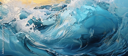 Blue sea water with foam and waves closeup. Natural background.