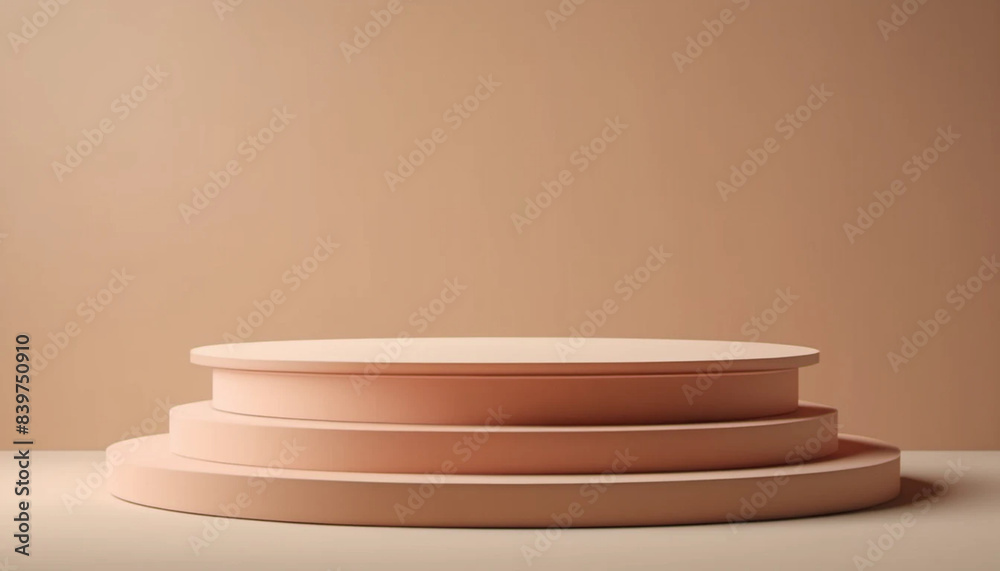Peach color round 3d podium with beige background. Concept of product display. Peach color round 3d podium with beige background. Concept of product display.