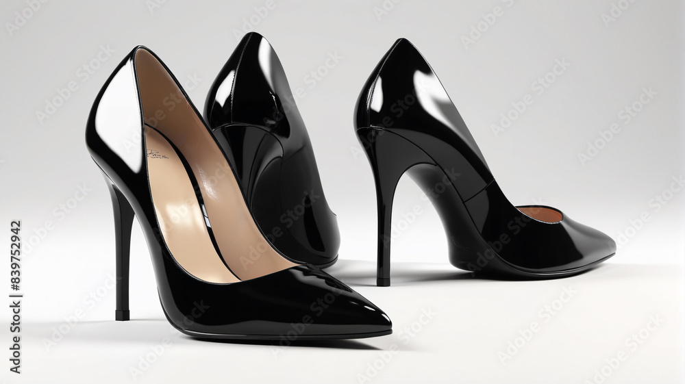 Timeless Elegance: Classic Black Stilettos with a Glossy Finish and Pointed Toes, Generative AI