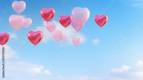 Heart-Shaped Balloons Floating Against a Blue Sky with Copy Space

