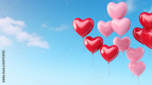 Heart-Shaped Balloons Floating Against a Blue Sky with Copy Space

