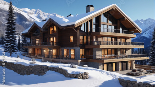 Aspen Mountain Chalet: High-End Ski-In/Ski-Out Apartment with Fireplace and Scenic Mountain Views, Generative AI
