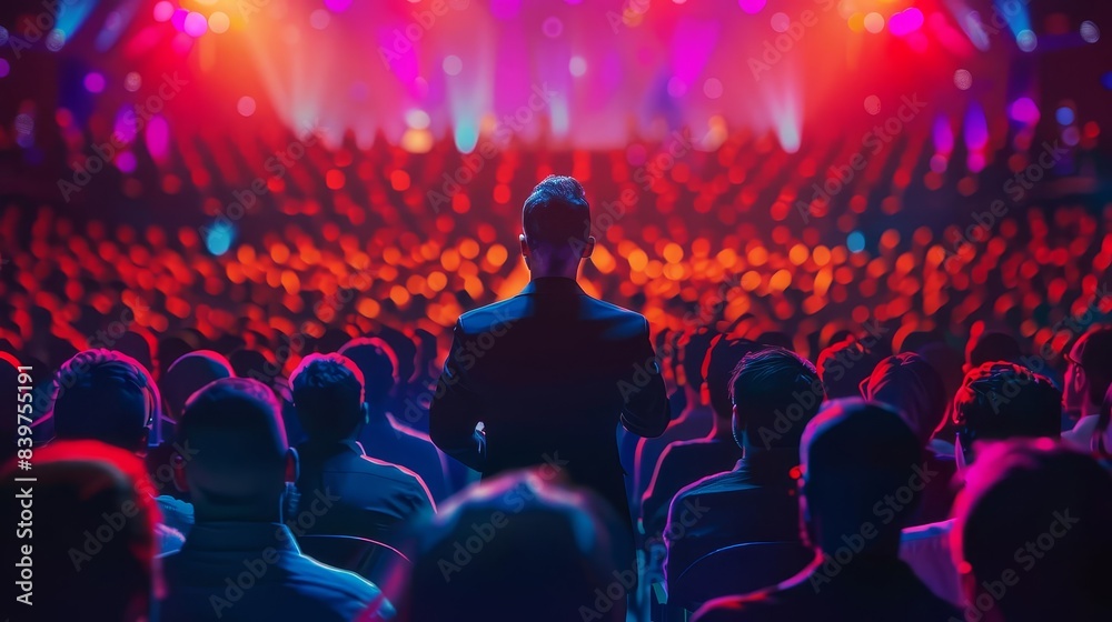 A confident businessman is giving an awardwinning speech at the business conference A confident businessman is giving an awardwinning speech at the business conference