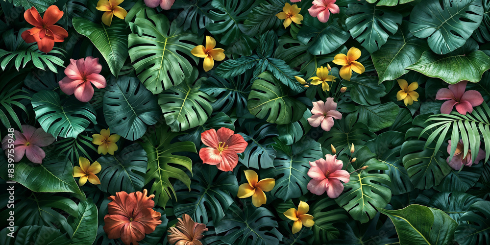 Bright Tapestry of Tropical Plants Showcasing the Life of a Lush Rainforest Ecosystem Bright Tapestry of Tropical Plants Showcasing the Life of a Lush Rainforest Ecosystem