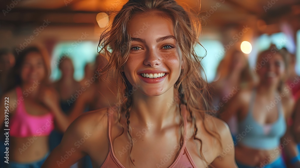 young female casually practicing folk dance in a gym fitness class her movements lively and traditional young female casually practicing folk dance in a gym fitness class her movements lively and traditional