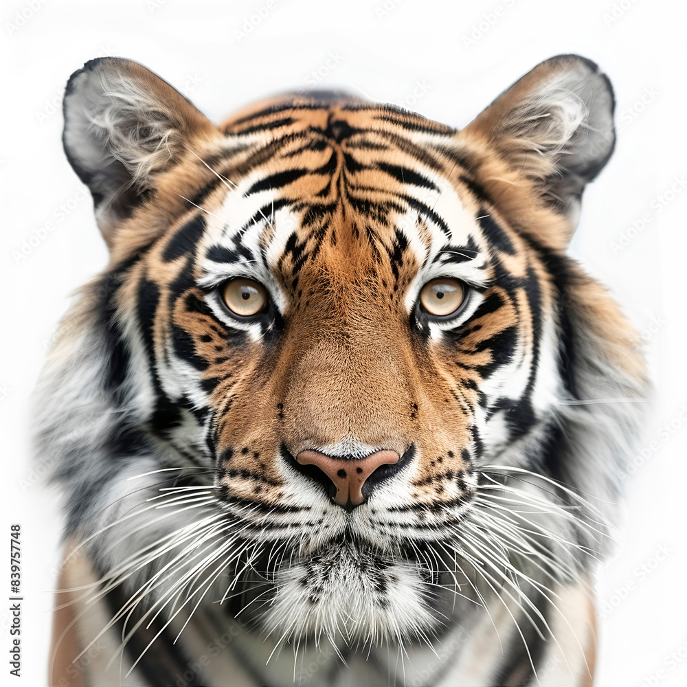 Bengal tiger, white background studio light. Bengal tiger, white background studio light.