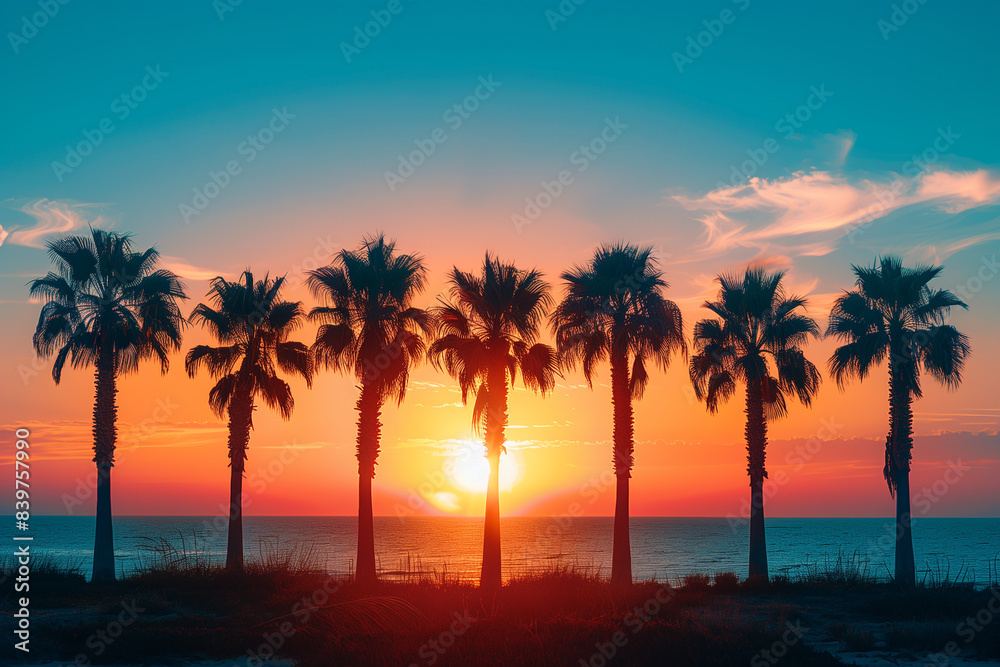 Palm trees silhouetted against a sunset Palm trees silhouetted against a sunset