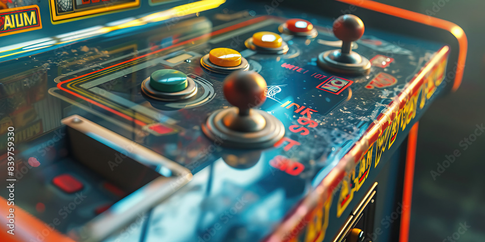 Retro Arcade: An old-fashioned arcade game cabinet with a vintage joystick and buttons. Retro Arcade: An old-fashioned arcade game cabinet with a vintage joystick and buttons.
