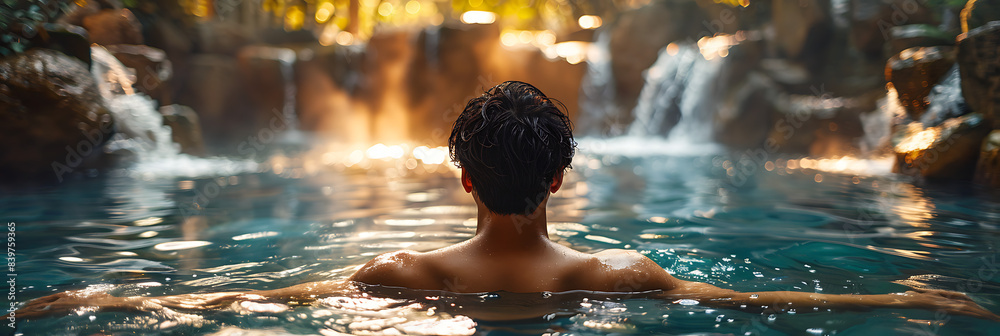 Businessman Relaxing in a Traditional Japanese Onsen During a Break