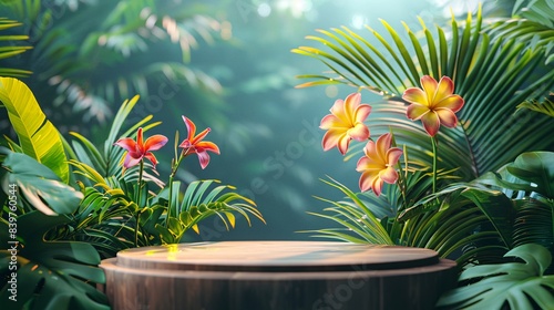 Fototapeta Naklejka Na Ścianę i Meble -  display podium on  jungle leaves background