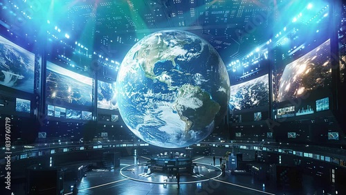 Wallpaper Mural News broadcast in 3D virtual TV studio with real-time global events on lifelike globe display. Torontodigital.ca