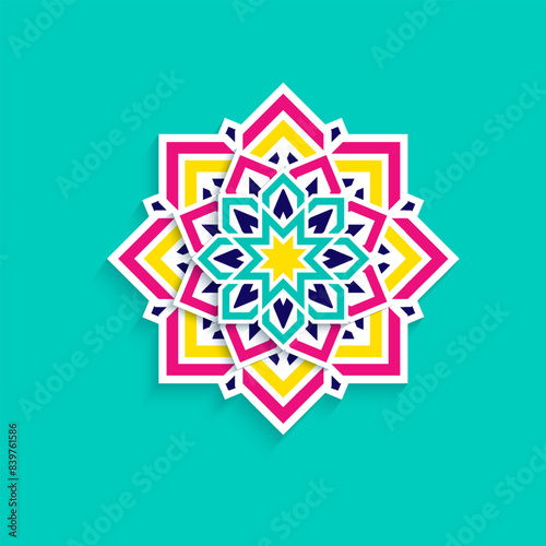 Colored mandala flower vector illustration. decorative floral design in eastern style, isolated. Yoga template design element. Decorative eastern motif. Relief paper cut decoration element.