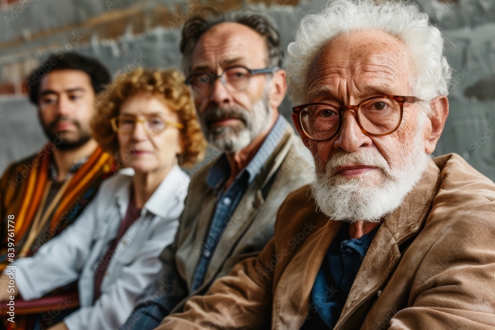 Portrait of a group of senior people with eyeglasses looking at camera Portrait of a group of senior people with eyeglasses looking at camera