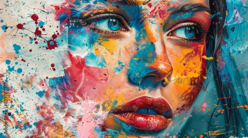 Vibrant Abstract Portrait Of A Woman With Colorful Splashes