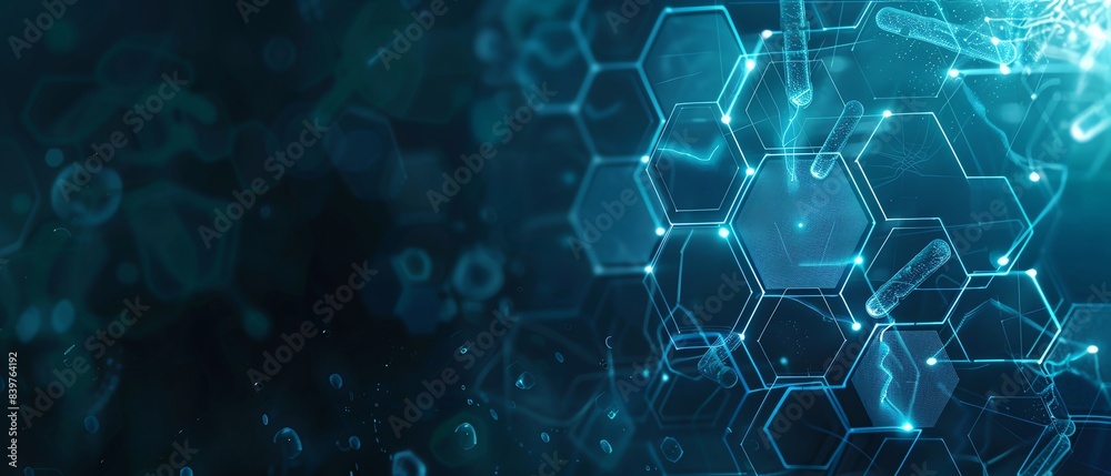 Innovation in medicine with abstract medical background and symbols, showcasing advancements in medical technology and treatment methods