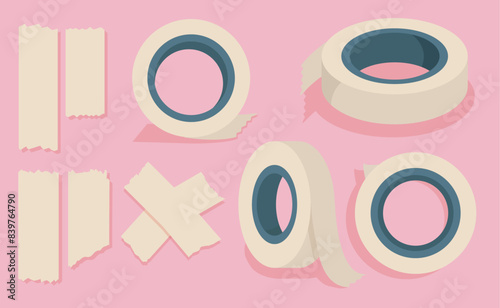 tape set vector pink background flat style