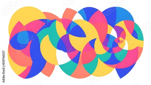 丸系の形のなかにカラフルな形が集合する背景イラスト photo