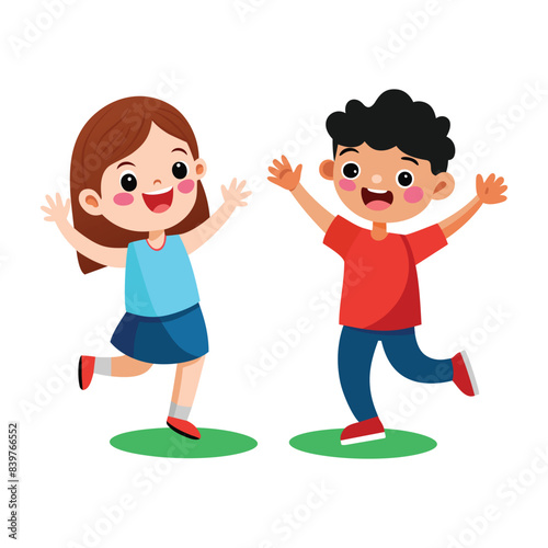 Flat Design Illustration Happy Kids Celebrating